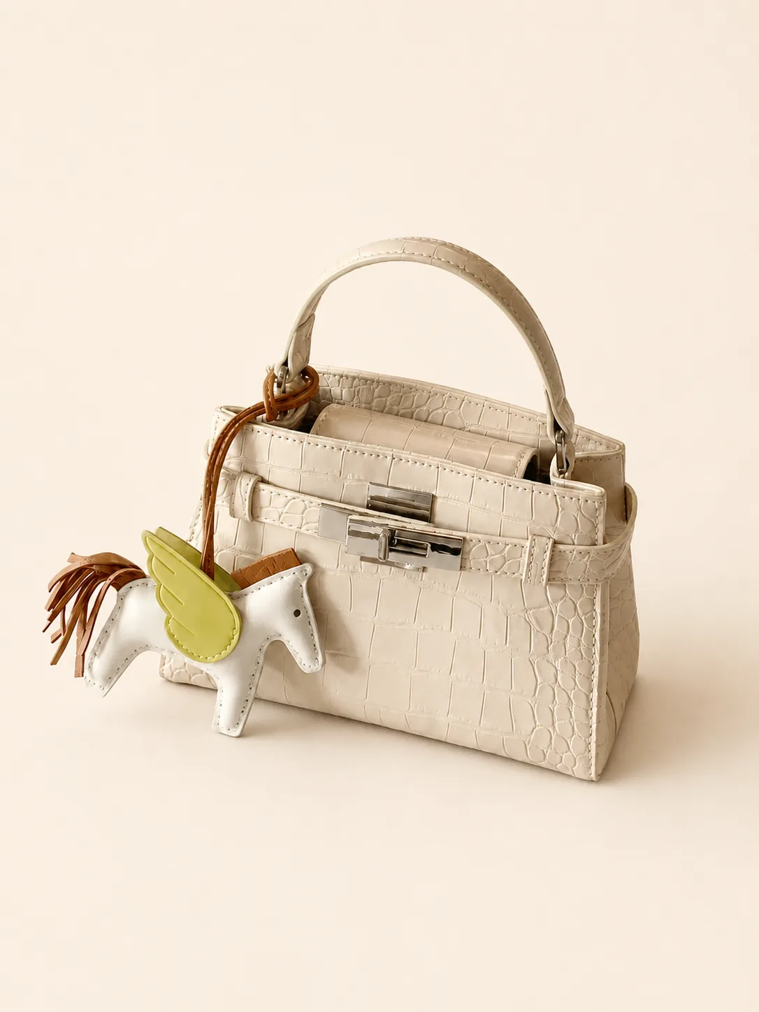 Croc-Texture Top Handle Bag with Adjustable Strap & Compact Storage - Image 2