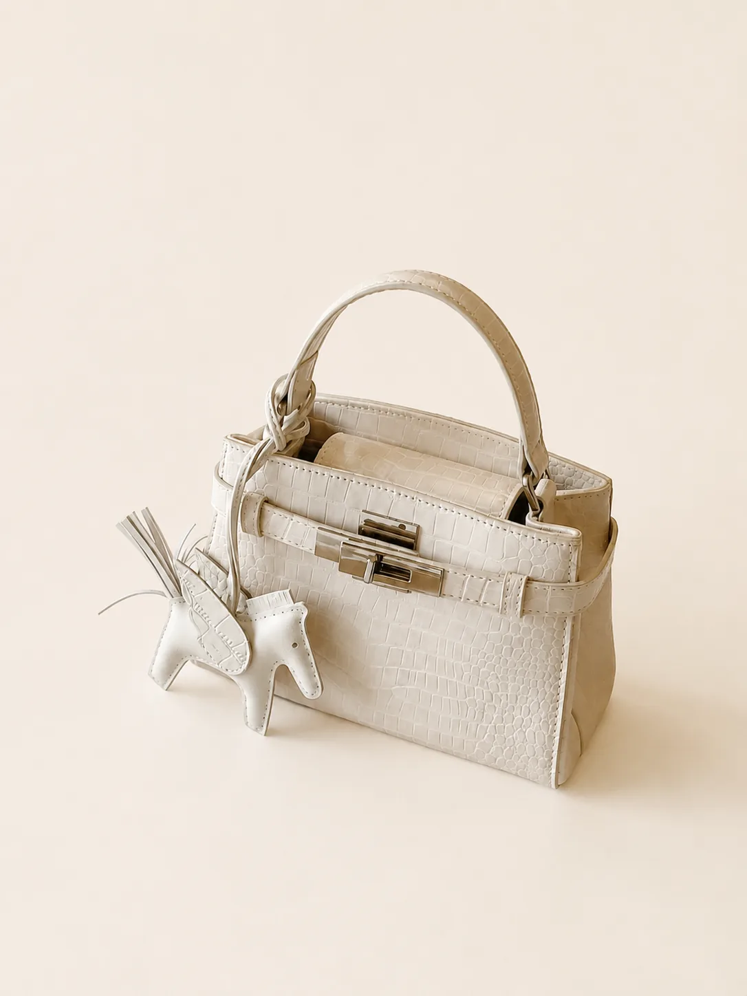 Croc-Texture Top Handle Bag with Adjustable Strap & Compact Storage - Image 3