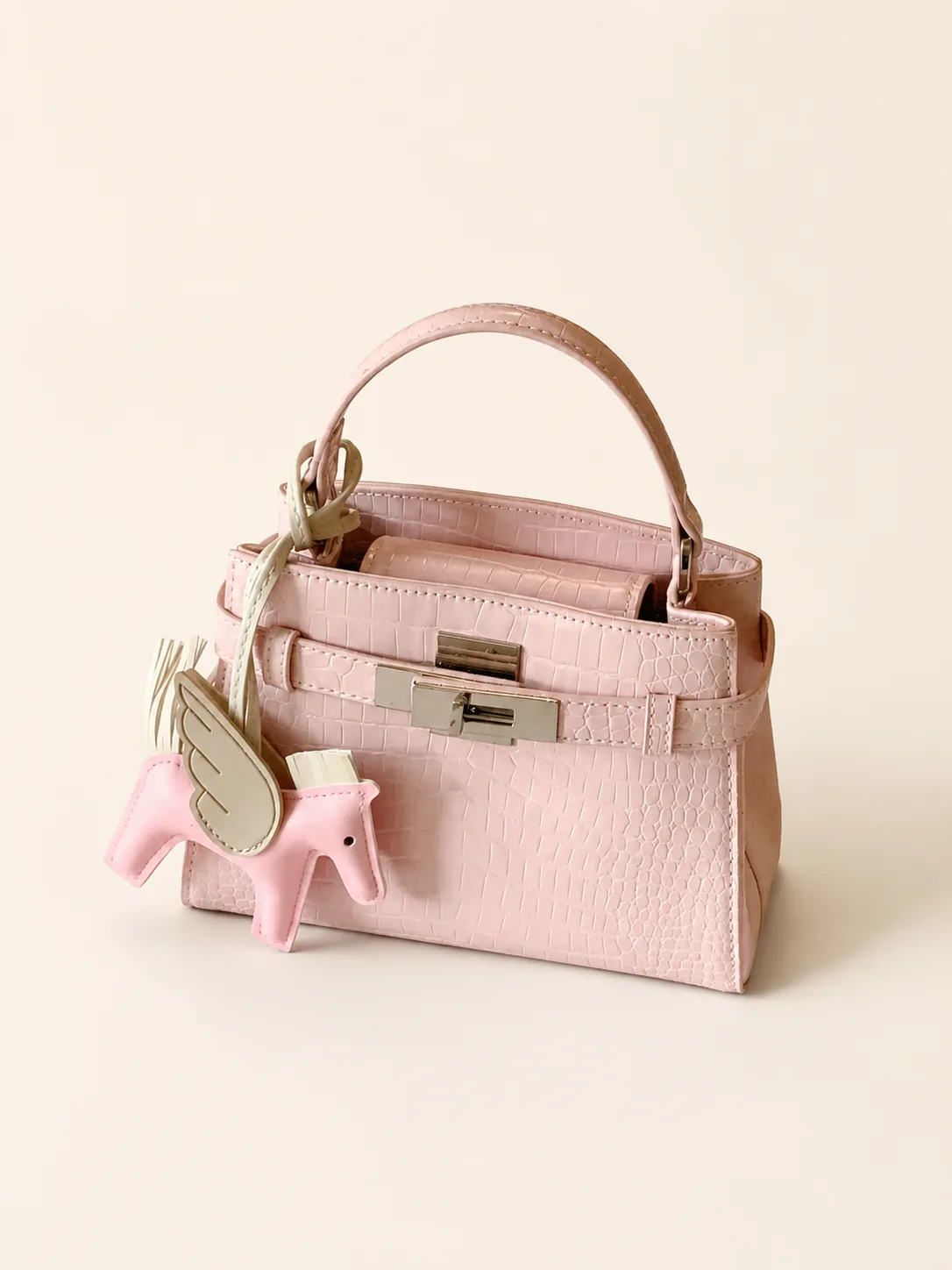 Croc-Texture Top Handle Bag with Adjustable Strap & Compact Storage - Image 4