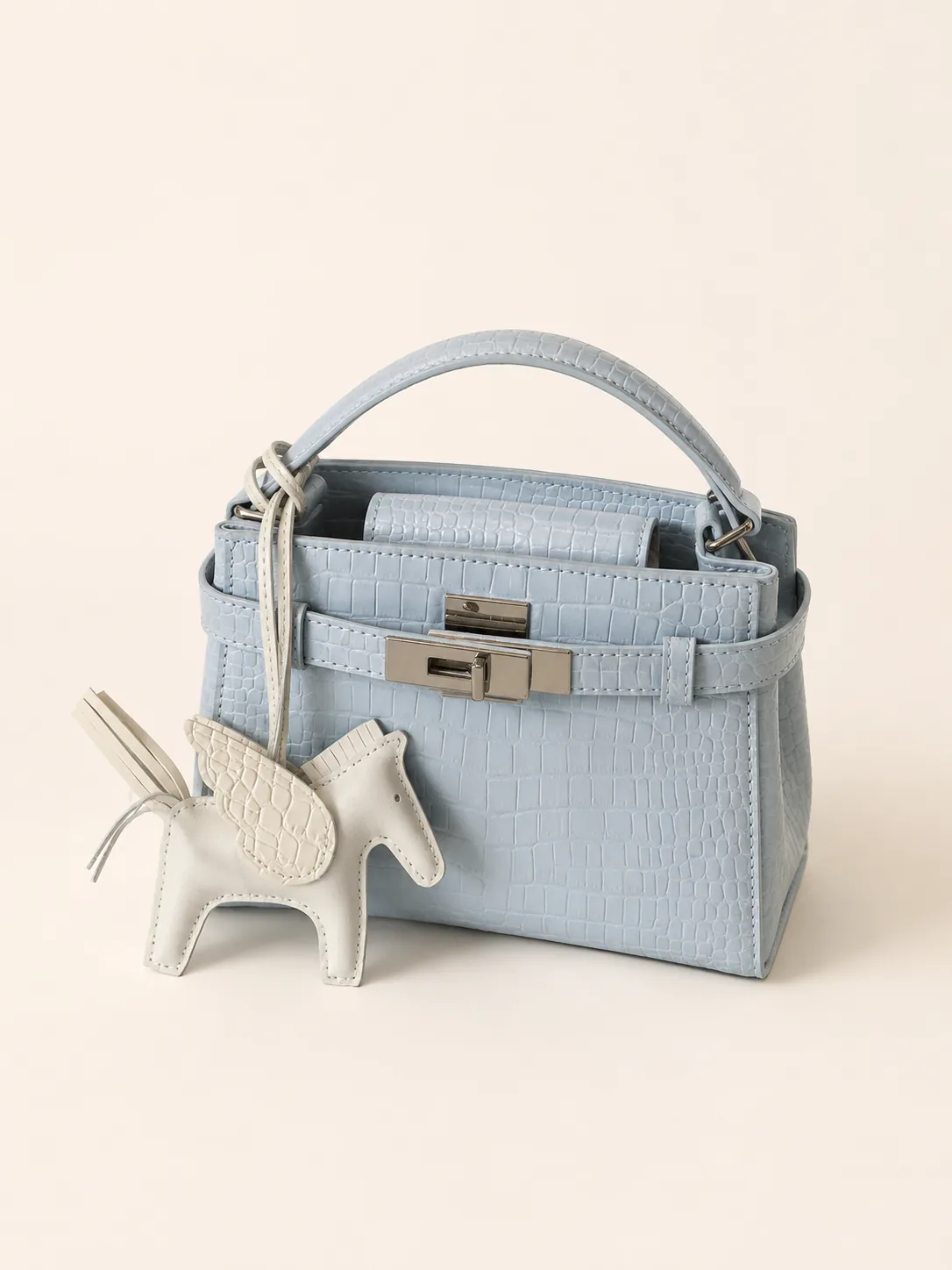 Croc-Texture Top Handle Bag with Adjustable Strap & Compact Storage