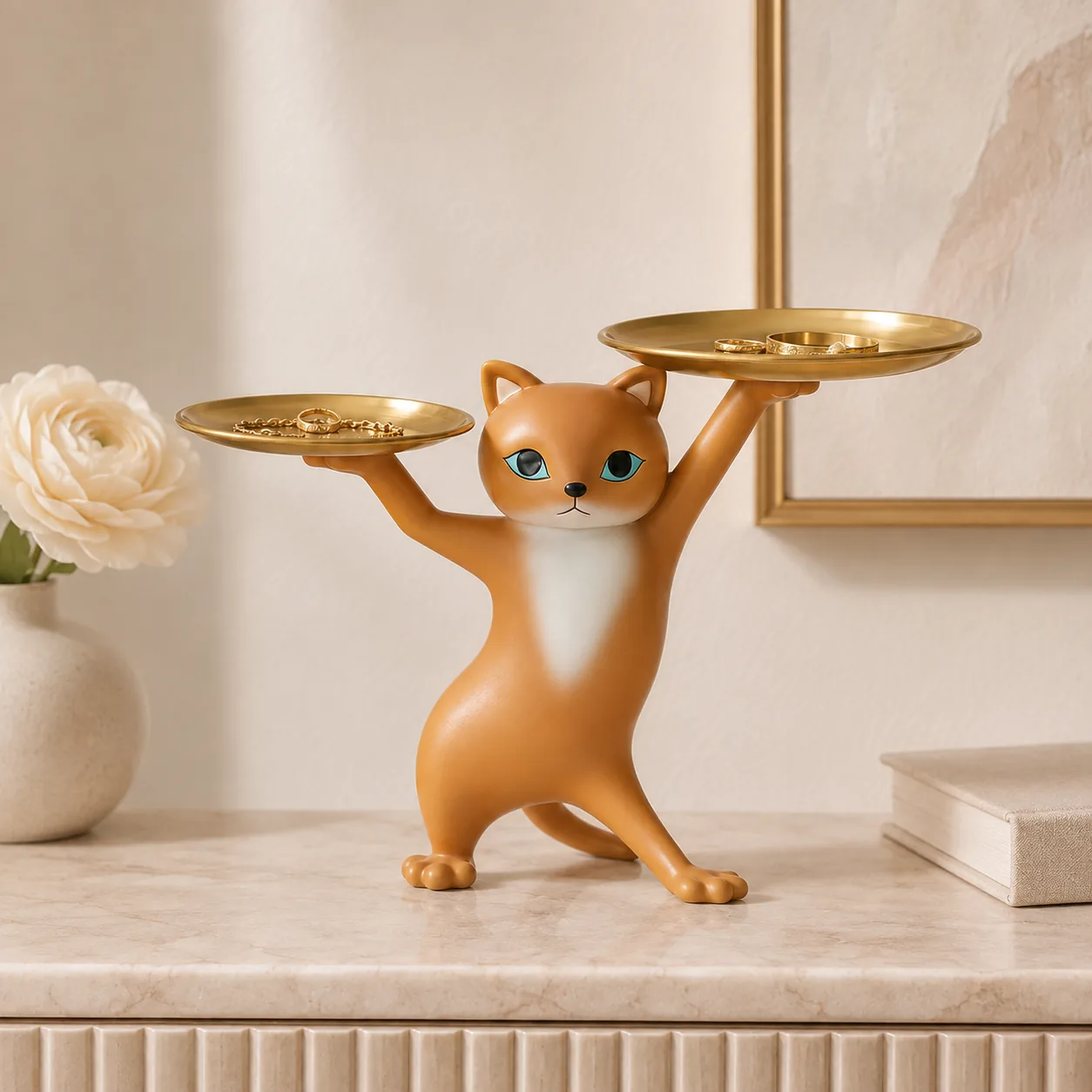 Dancing Cat Double-Tray Catchall Organizer – Resin Tabletop Decor - Image 3