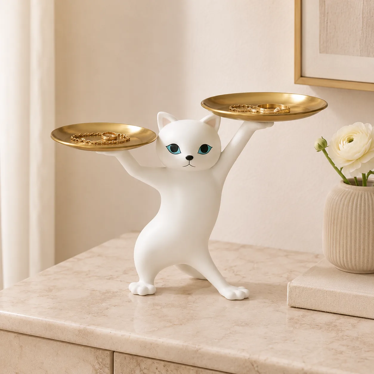 Dancing Cat Double-Tray Catchall Organizer – Resin Tabletop Decor - Image 4