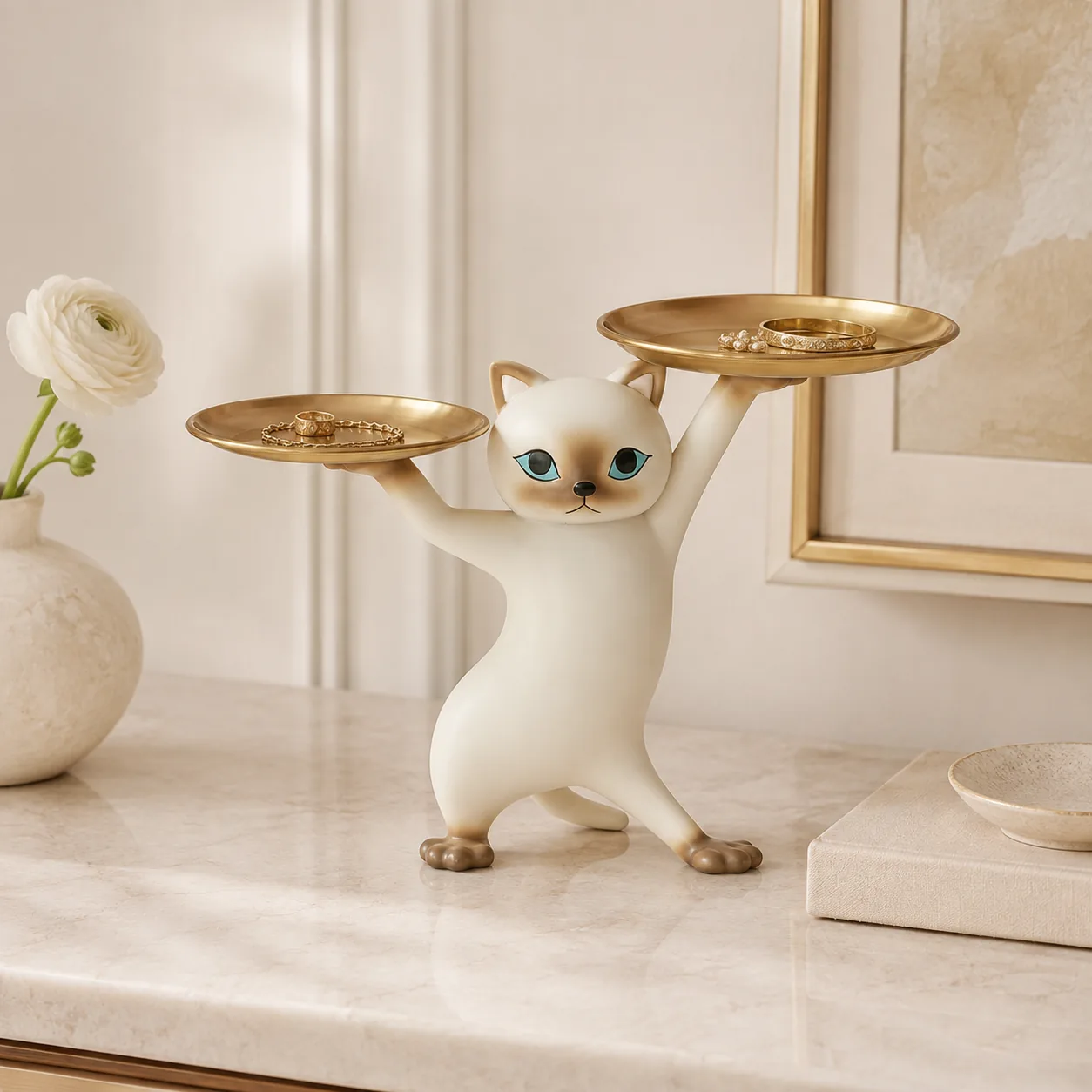 Dancing Cat Double-Tray Catchall Organizer – Resin Tabletop Decor - Image 2