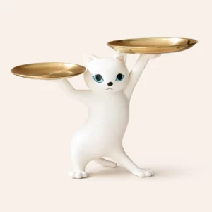 Dancing Cat Double-Tray Catchall Organizer – Resin Tabletop Decor