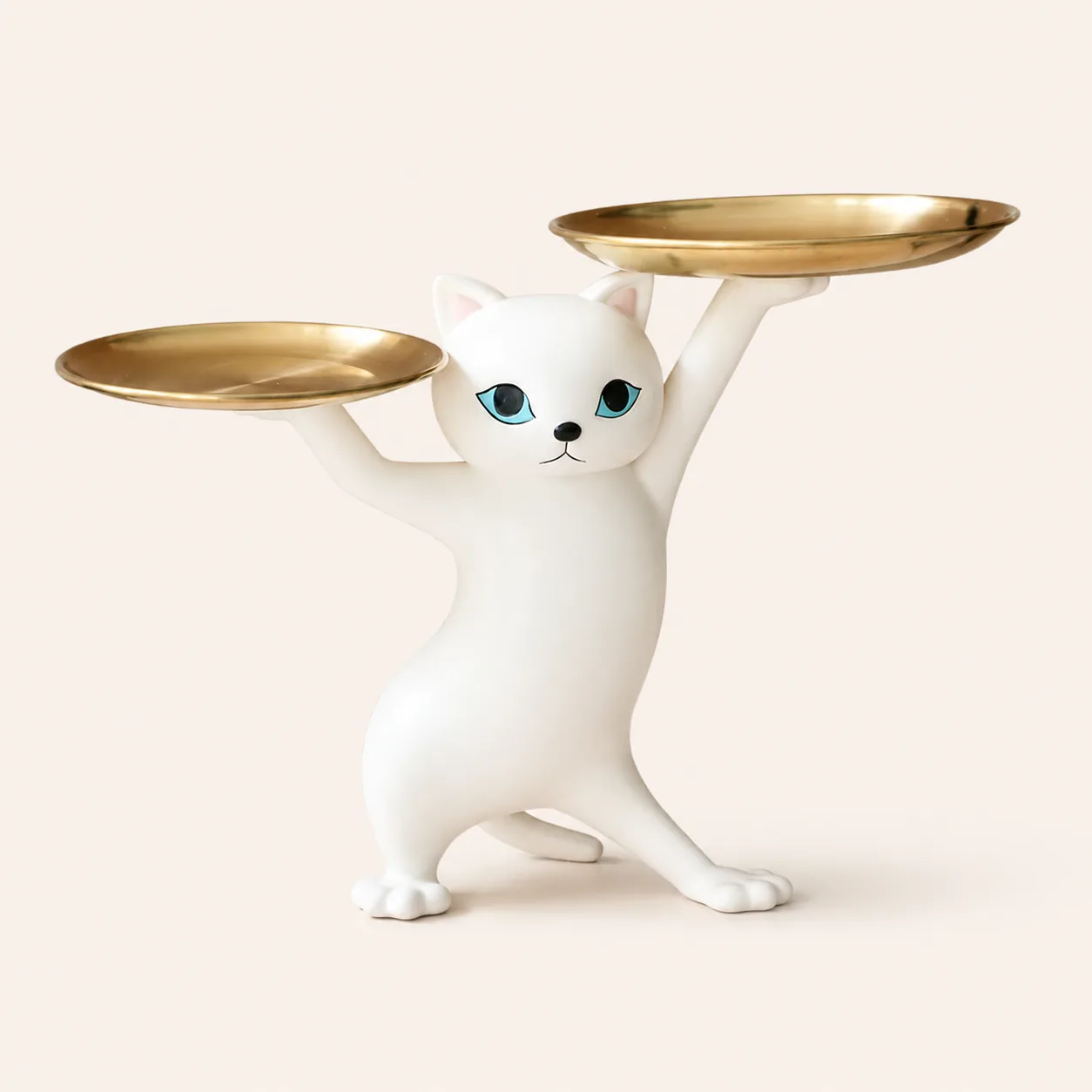 Dancing Cat Double-Tray Catchall Organizer – Resin Tabletop Decor