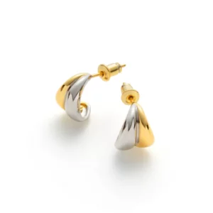 Dual-Tone Petal Stud Earrings with S925 Silver Posts & Lightweight Fit
