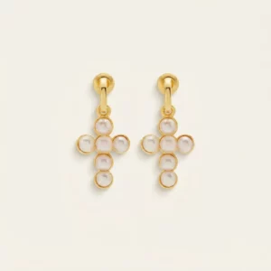 Freshwater Pearl Cross Drop Earrings