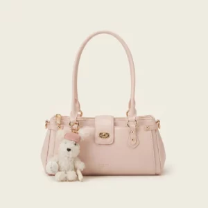 Glossy Minimalist Commuter Tote Bag in Soft Blush Pink