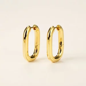 Gold Geometric Oval Hoop Earrings