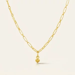 Gold-Tone Heart Charm Paperclip Chain Necklace
