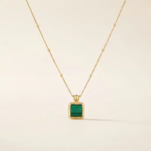 Green Stone Square Pendant Necklace