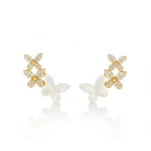 Lucky Butterfly Mother-of-Pearl Stud Earrings with Cubic Zirconia & S925 Posts