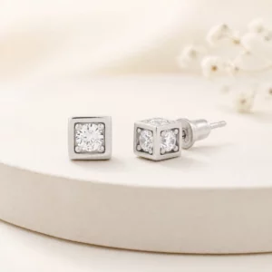 Minimalist Crystal Cube Stud Earrings with Geometric Design