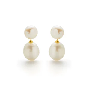 Natural Freshwater Pearl Stud Earrings with Irregular Double Pearl Design