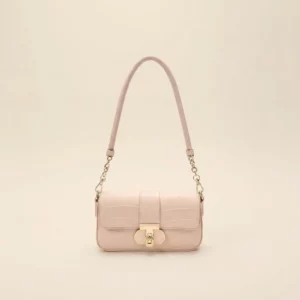 Peach Oolong Croc-Embossed Shoulder Bag