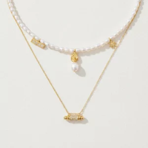 Pearl Scroll Pendant Layered Necklace Set