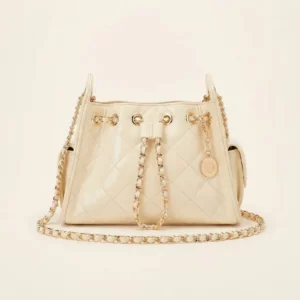 Quilted Chain Bucket Shoulder Bag with Drawstring Closure