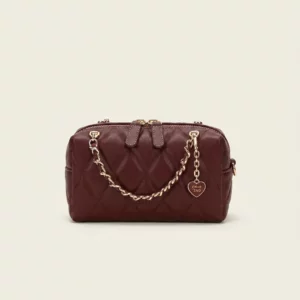 Quilted Pillow Shoulder Bag with Chain Charm Detail