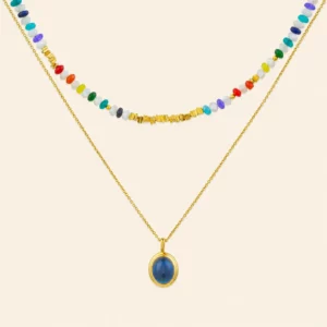 Rainbow Beaded Mood Stone Layered Necklace Set
