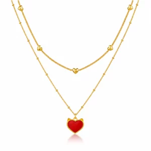 Red Agate Heart Layered Necklace Set