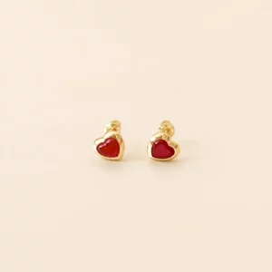 Red Agate Heart Stud Earrings