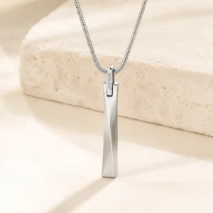 Silver Tungsten Bar Pendant Snake Chain Necklace