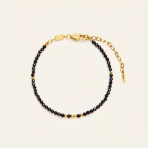 Sterling Silver Black Spinel Beaded Bracelet with Adjustable Chain & Lightweight Design