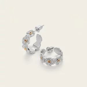Sterling Silver Daisy Hoop Earrings with Crystal Accents & Lightweight Design
