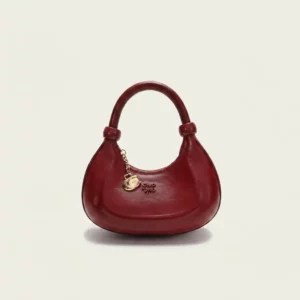 Structured Crescent Leather Mini Bag with Detachable Strap