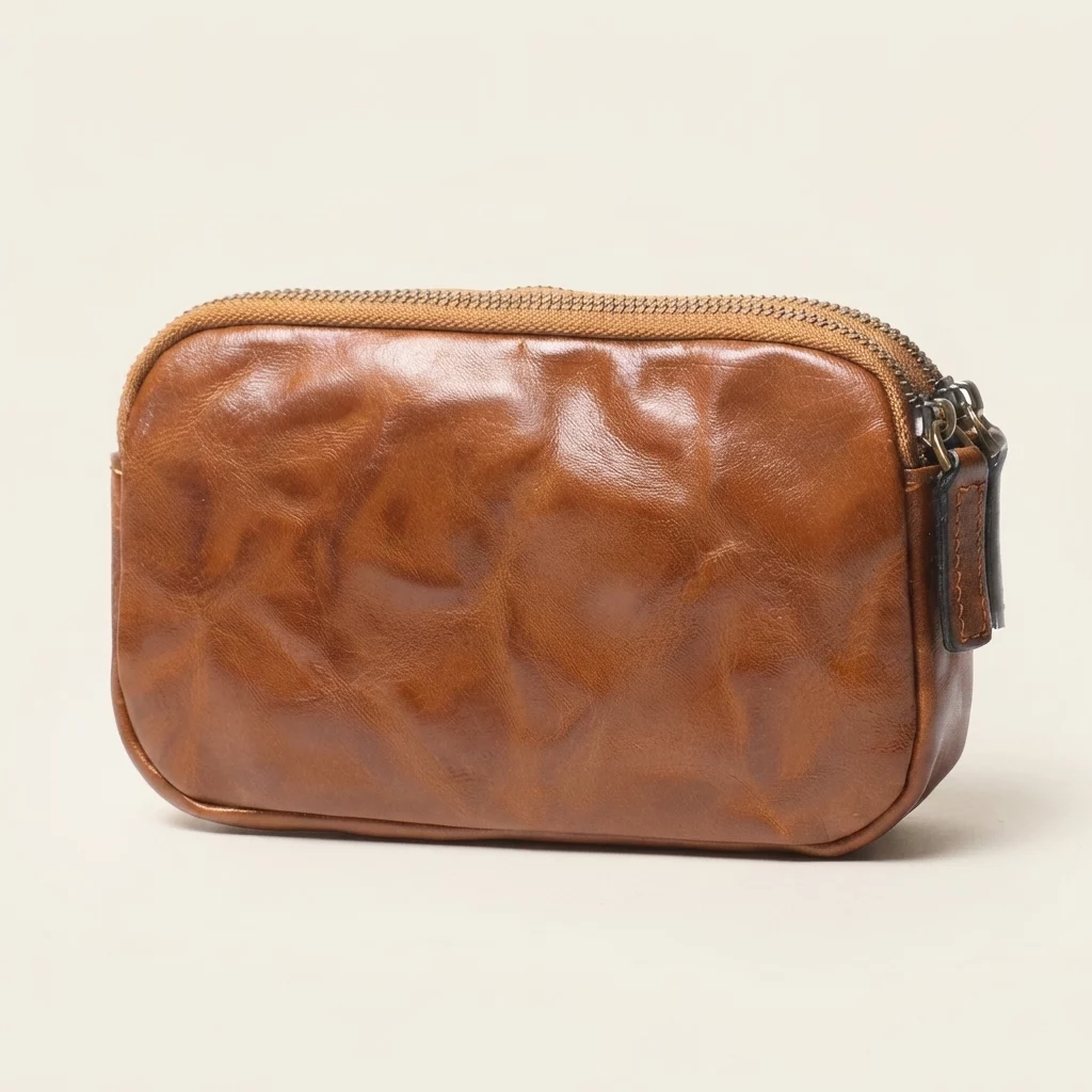 Vintage Brown Cow Leather Zip Pouch Wallet - Image 3
