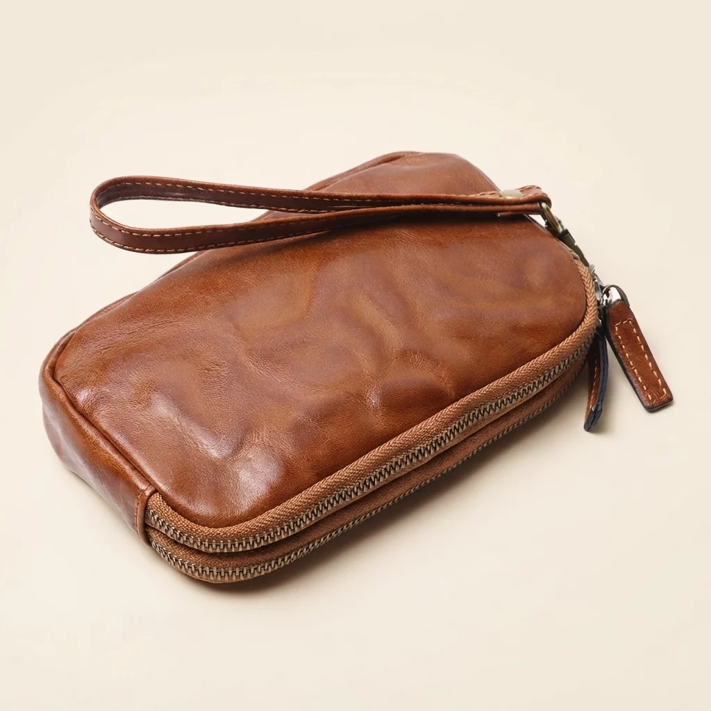 Vintage Brown Cow Leather Zip Pouch Wallet - Image 2
