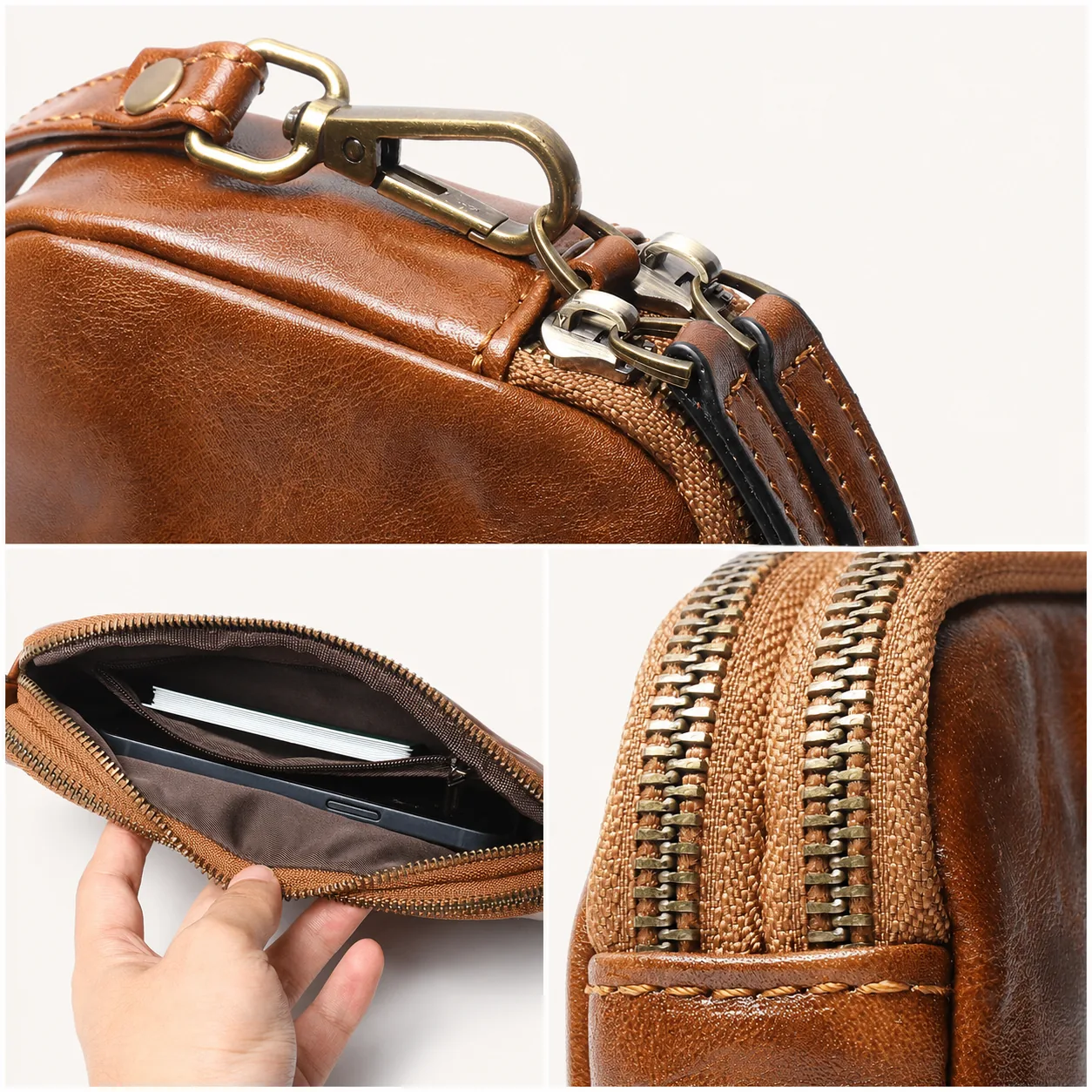 Vintage Brown Cow Leather Zip Pouch Wallet - Image 4