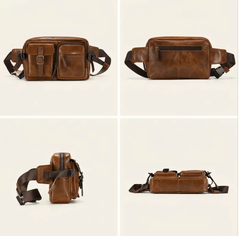 Vintage Brown Waxed Leather Sling Chest Bag - Image 3