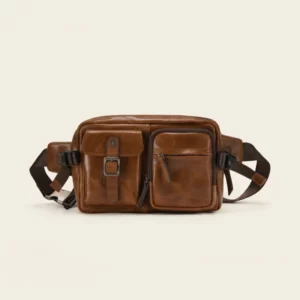 Vintage Brown Waxed Leather Sling Chest Bag
