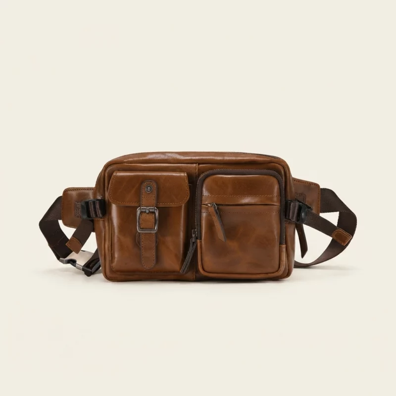 Vintage Brown Waxed Leather Sling Chest Bag