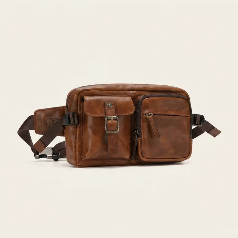 Vintage Brown Waxed Leather Sling Chest Bag - Image 2