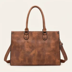 Vintage PU Leather Tote Bag Set with Adjustable Strap and Zip Pouch