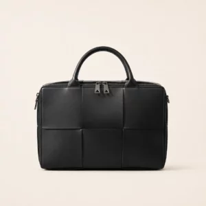 Woven Cowhide Leather Laptop Briefcase with Shoulder Strap
