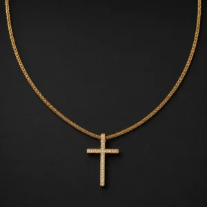 Zirconia Pavé Cross Pendant Necklace with Adjustable Box Chain
