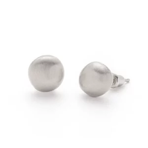 Matte Dome Stud Earrings with Brushed Finish & Sterling Silver Base