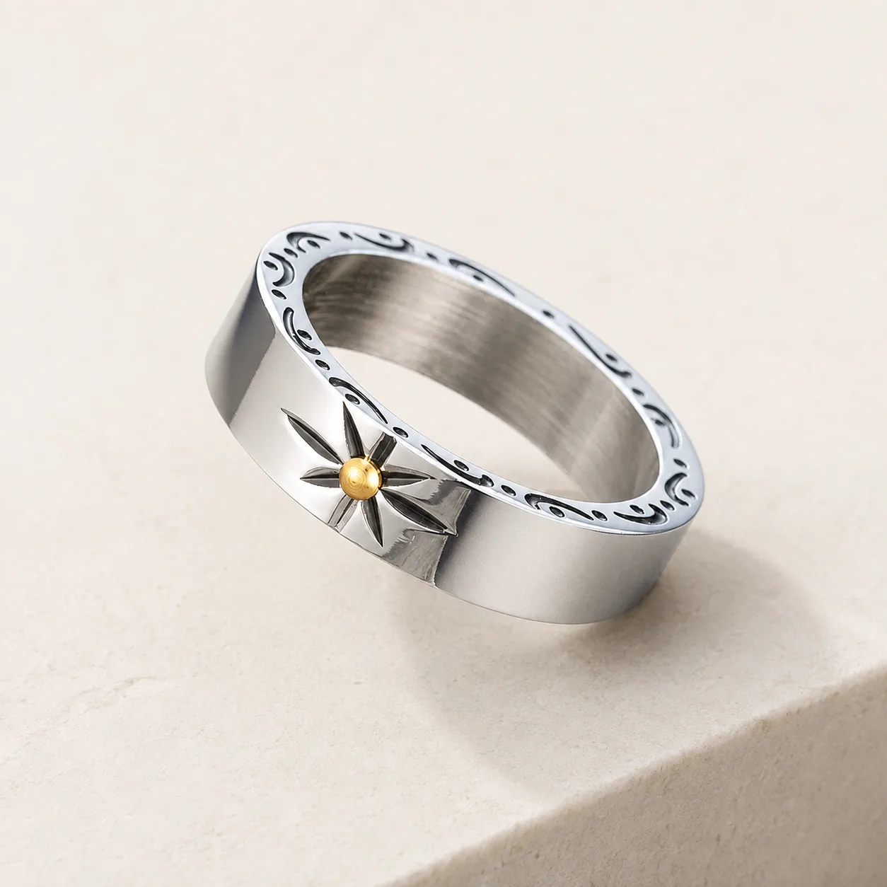 316 Stainless Steel 5mm Eight-Point Star Band Ring