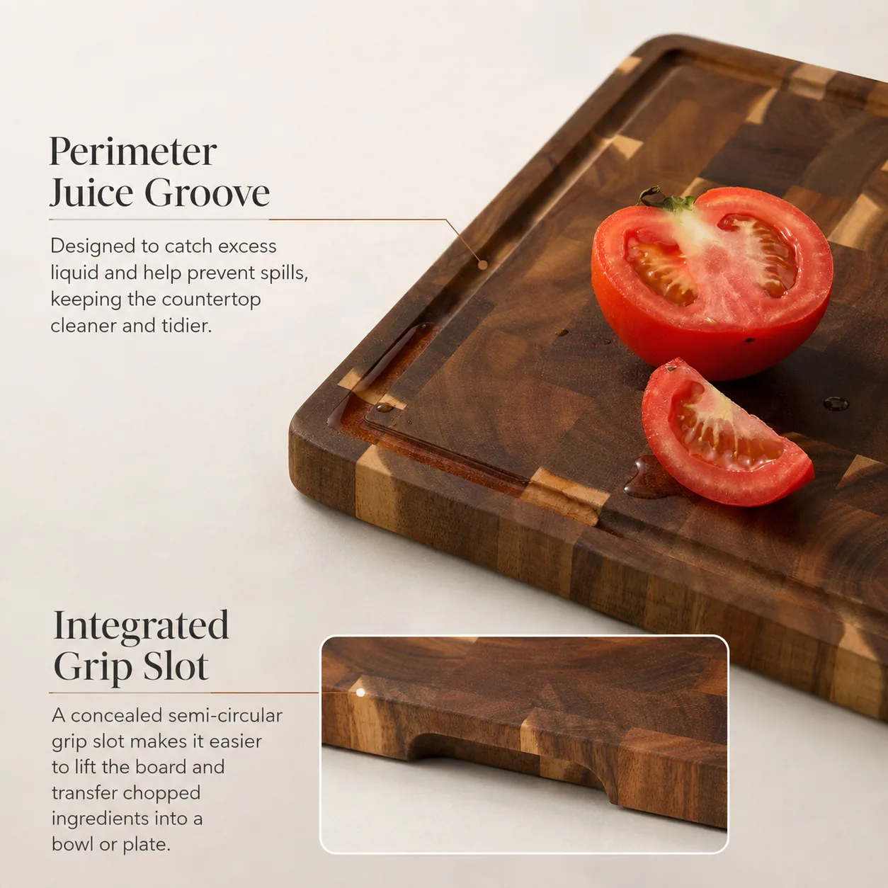 Acacia Wood Reversible Cutting Board with Juice Groove - Image 6