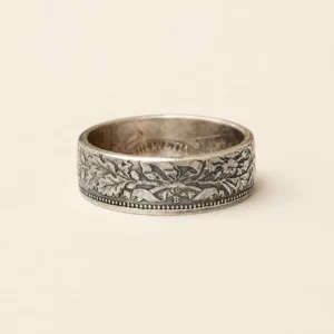 Antiqued Edelweiss Coin-Pattern Copper Band Ring