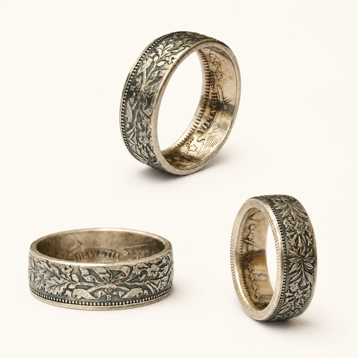 Antiqued Edelweiss Coin-Pattern Copper Band Ring - Image 2