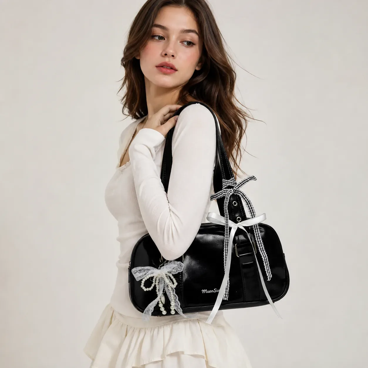 Bow Charm Boston Shoulder Bag - Image 3