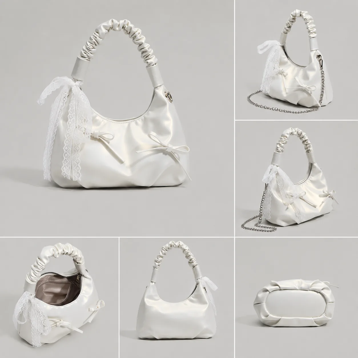 Lace Bow Ruched Handle Shoulder Bag - Image 3