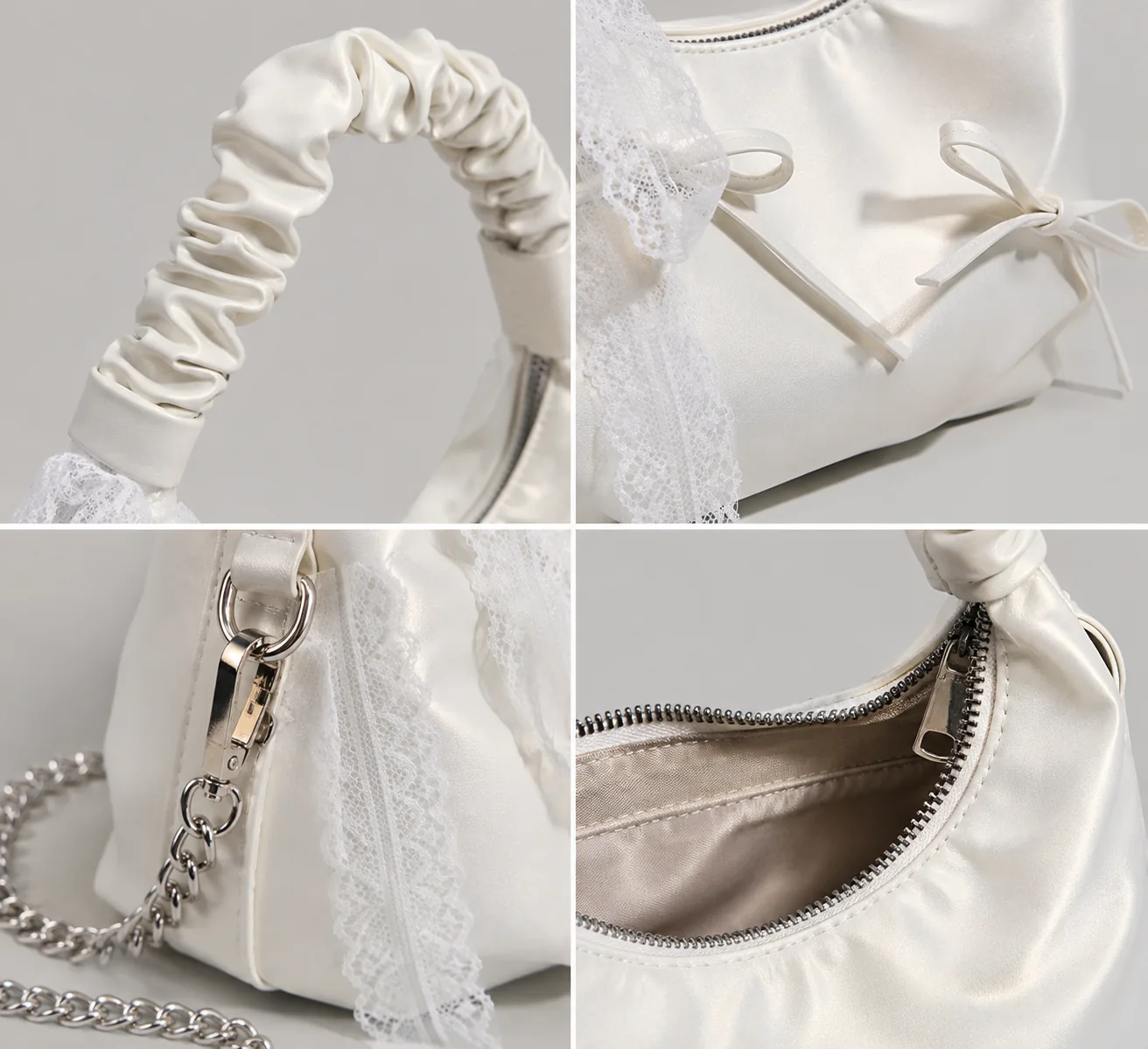 Lace Bow Ruched Handle Shoulder Bag - Image 4