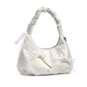 Lace Bow Ruched Handle Shoulder Bag