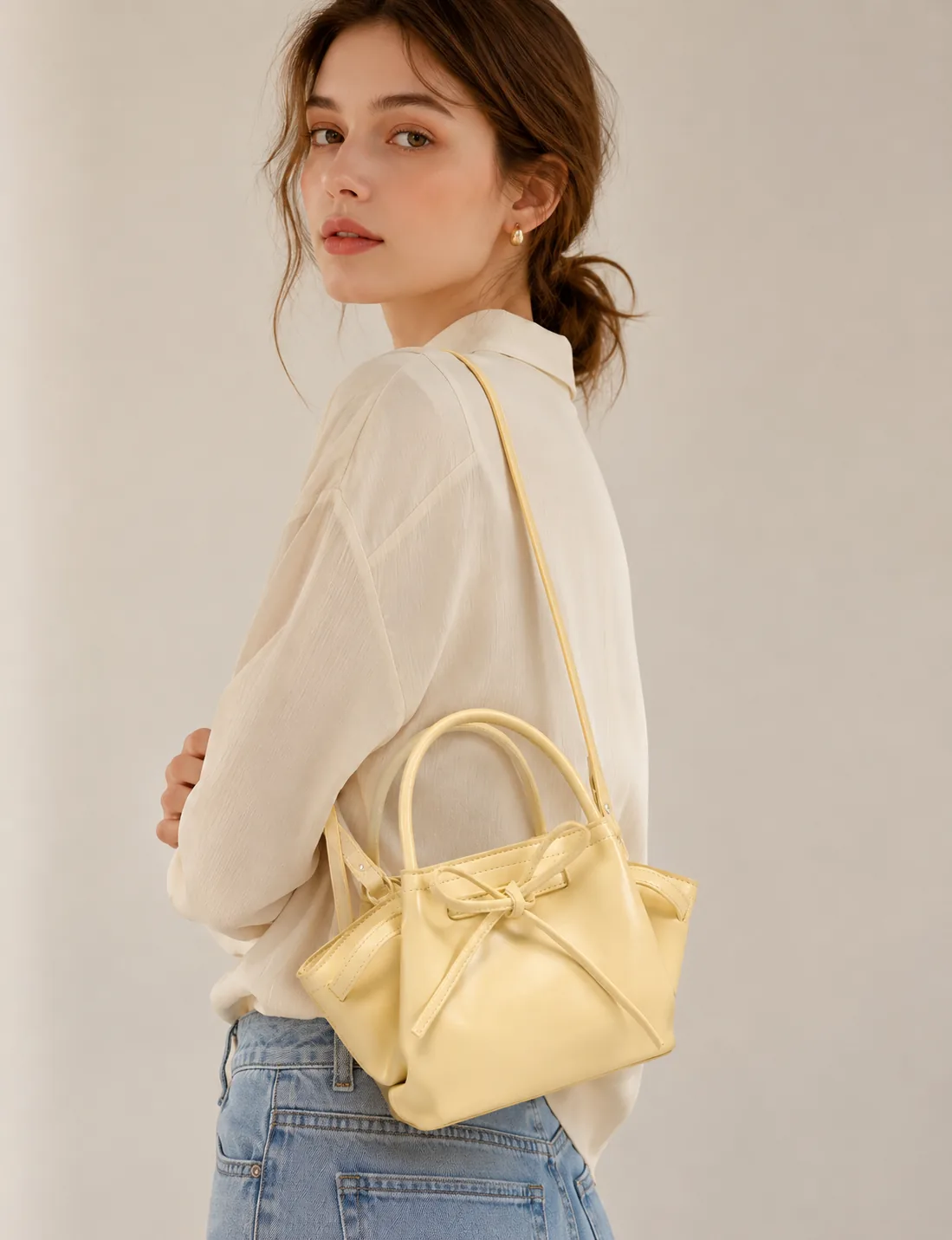 Bow Detail PU Mini Bucket Bag - Image 7
