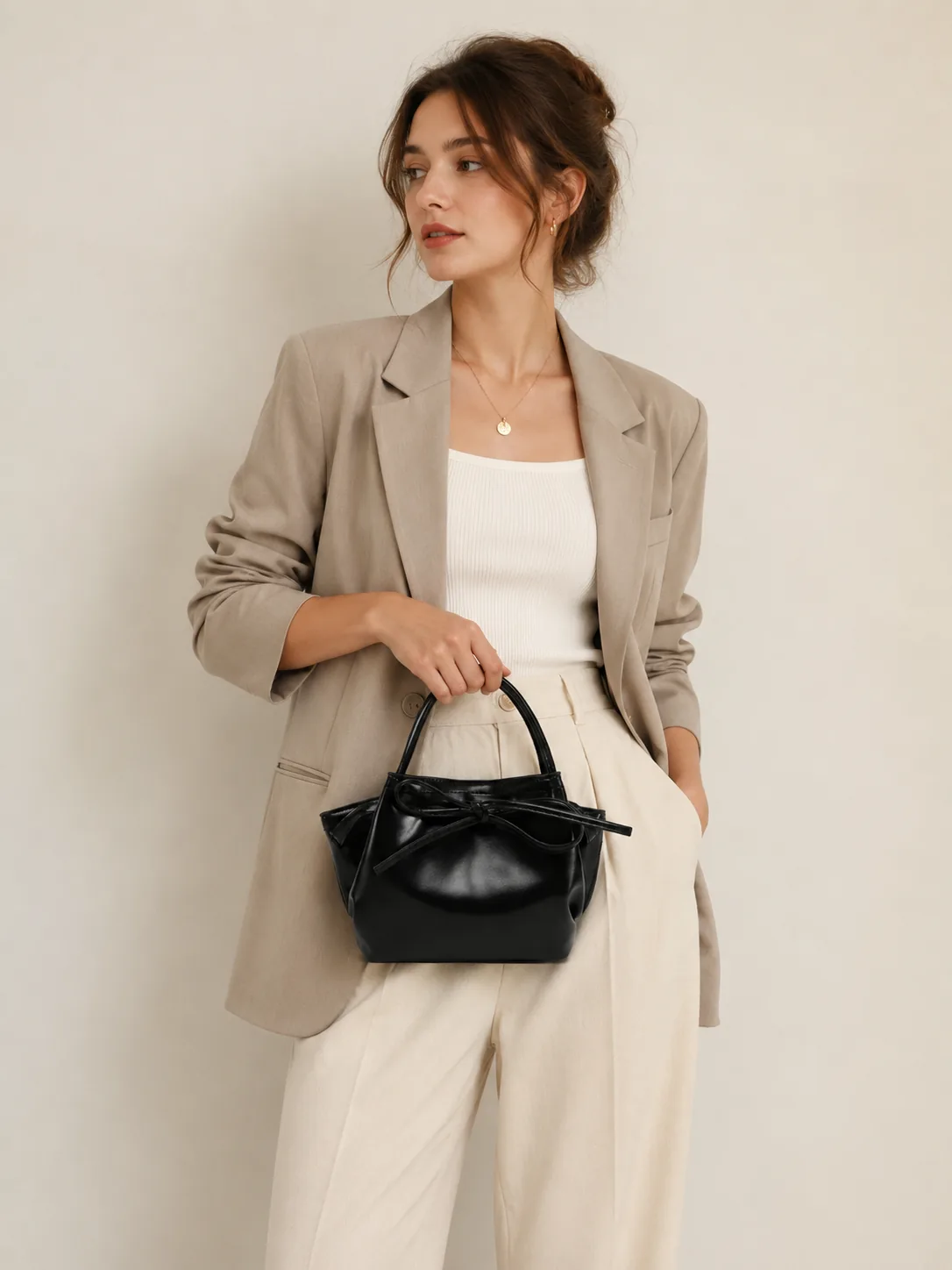 Bow Detail PU Mini Bucket Bag - Image 8